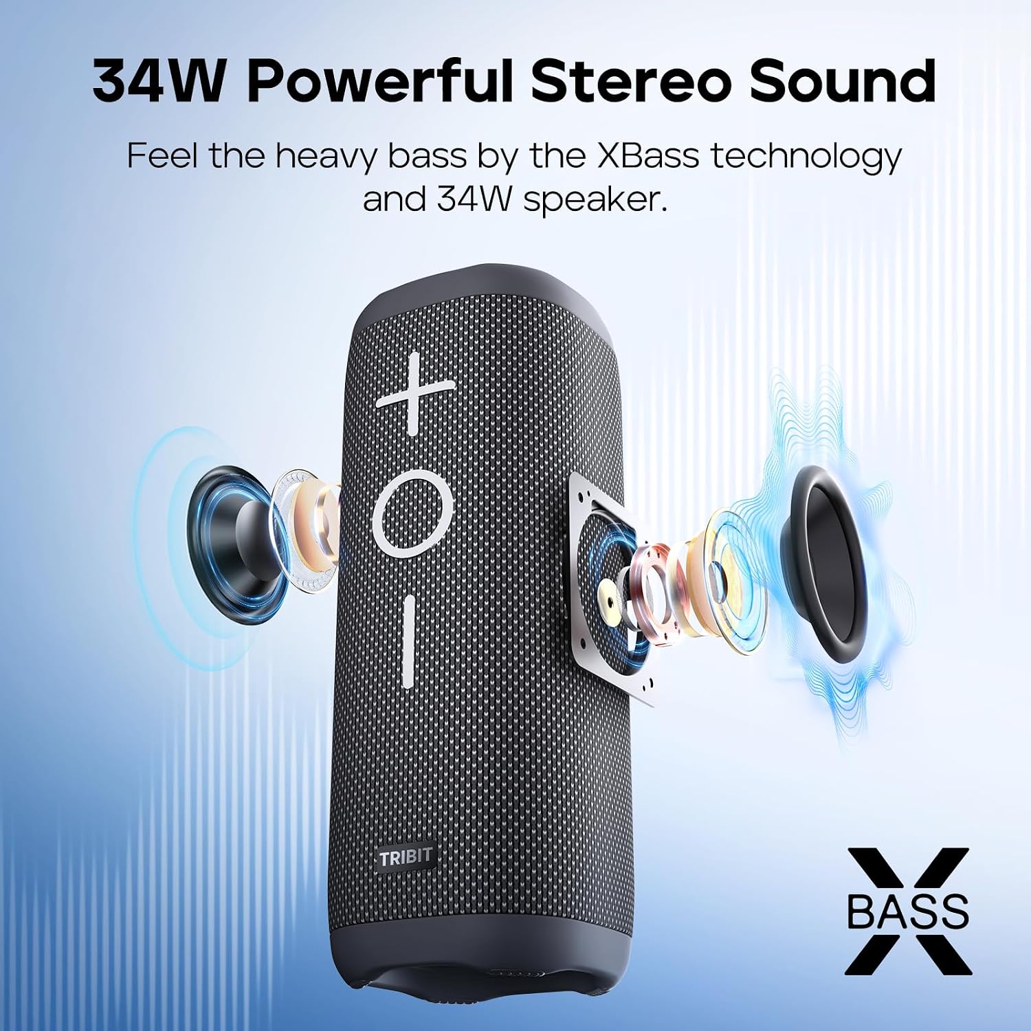 Tribit StormBox 2 Bluetooth Speaker, 34W, 360° Sound, 24H Playtime, Black | IPX7 Waterproof, BT5.3, XBass, Custom EQ, TWS Pairing, Built-in Mic, Portable, Wireless, Outdoor, Home, Beach, Travel, Indoor - Image 4