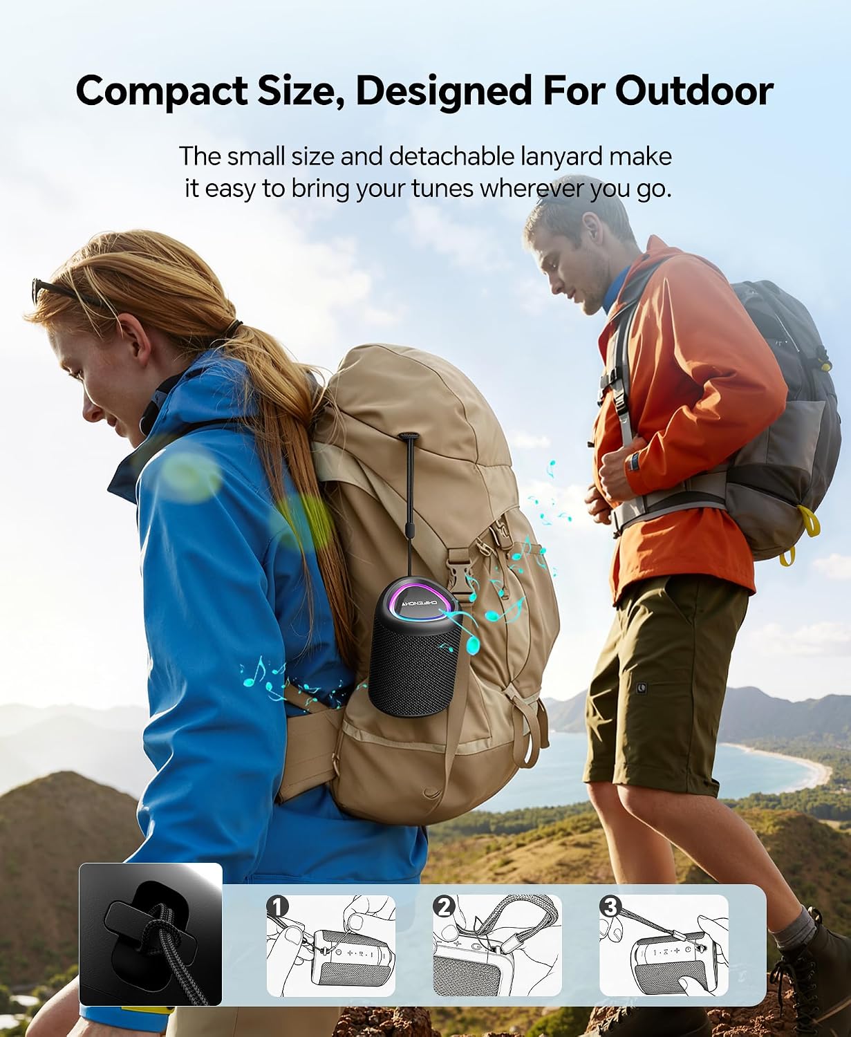Portable Bluetooth Speaker Beach Essentials: IPX5 Waterproof for Outdoor | Powerful HD Sound,Dynamic Light,All Day Playtime,Wireless BT 5.3,TWS Pairing,Travel|Camping|Pool Accessorie,School Supplies - Image 4
