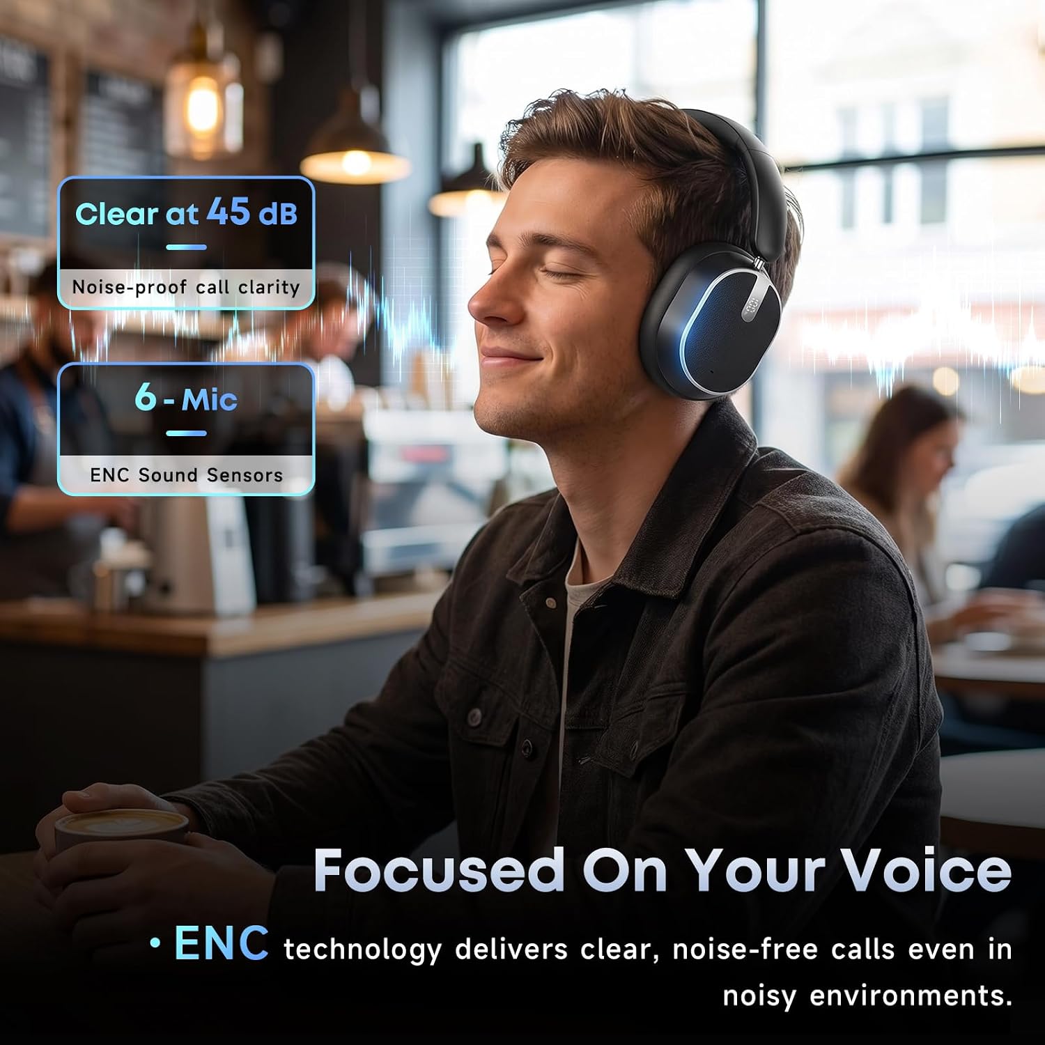 Hybrid Active Noise Cancelling Bluetooth Headphones Wireless Headphones | Over Ear, 120H Playtime, Hi-Res Audio, Deep Bass, Memory Foam Ear Cups for Home Office Travel Black - Image 3