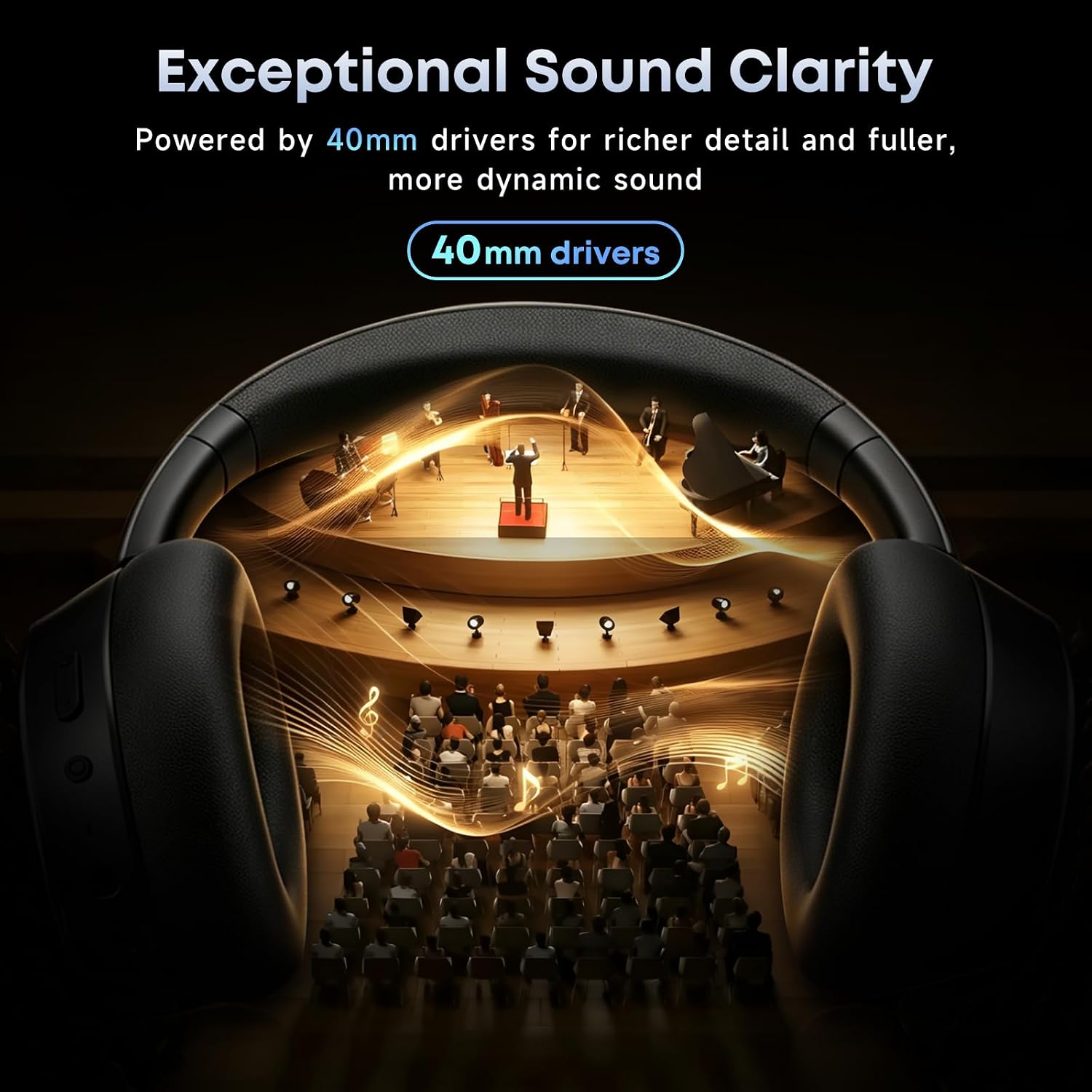 Hybrid Active Noise Cancelling Bluetooth Headphones Wireless Headphones | Over Ear, 120H Playtime, Hi-Res Audio, Deep Bass, Memory Foam Ear Cups for Home Office Travel Black - Image 6