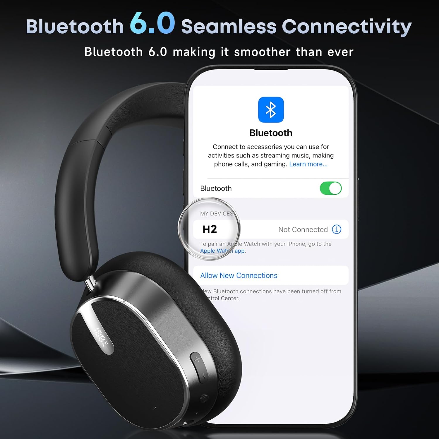 Hybrid Active Noise Cancelling Bluetooth Headphones Wireless Headphones | Over Ear, 120H Playtime, Hi-Res Audio, Deep Bass, Memory Foam Ear Cups for Home Office Travel Black - Image 9